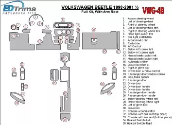 Volkswagen Beetle 1998-2001 Voll Satz, With Armrest, 33 Parts set BD innenausstattung armaturendekor cockpit dekor - 3- Cockpit 