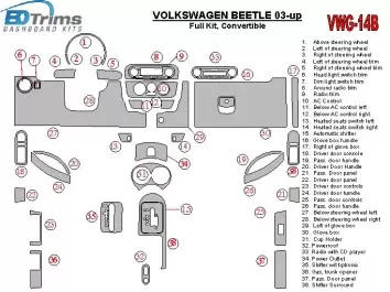 Volkswagen Beetle 2001-2005 Voll Satz fits Cabrio and Coupe With Armrest BD innenausstattung armaturendekor cockpit dekor - 3- C