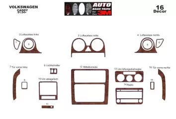 Volkswagen Caddy 04-09 Mittelkonsole Armaturendekor Cockpit Dekor 16-Teilige - 2- Cockpit Dekor Innenraum