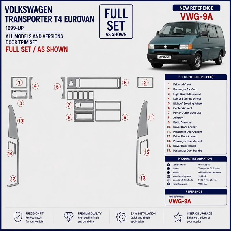 Volkswagen TransporterT4 Eurovan 1999+ Komplettset 3D Armaturenbrett-Dekor-Set