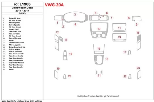 Volkswagen Jetta 2011-UP Voll Satz, Without NAVI BD innenausstattung armaturendekor cockpit dekor - 1- Cockpit Dekor Innenraum
