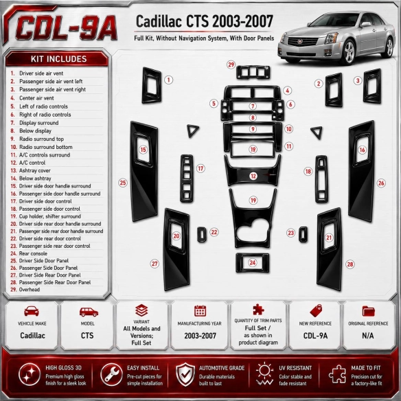 Cadillac CTS 2003-2007 3D Cockpit Dekor Interieurleisten Set Full Set / as shown in product diagram-teilig
