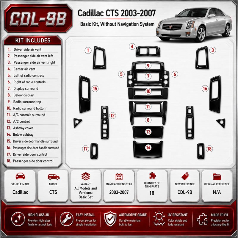 Cadillac CTS 2003-2007 3D Cockpit Dekor Interieurleisten Set 18-teilig