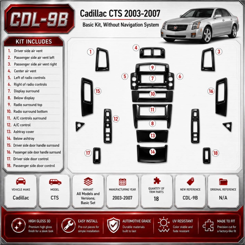 Cadillac CTS 2003-2007 3D Cockpit Dekor Interieurleisten Set 18-teilig