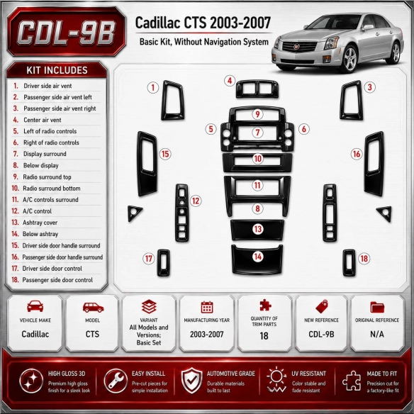Cadillac CTS 2003-2007 3D Cockpit Dekor Interieurleisten Set 18-teilig