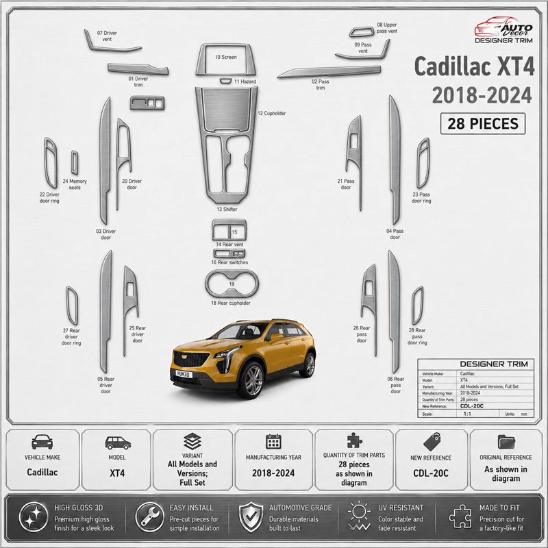 Cadillac XT4 2018-2024 3D Cockpit Dekor Interieurleisten Set 28-teilig