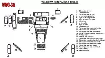Volkswagen Passat 1998-1999 Voll Satz, 24 Parts set BD innenausstattung armaturendekor cockpit dekor - 2- Cockpit Dekor Innenrau
