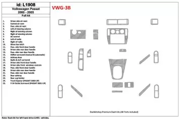 Volkswagen Passat 2000-2005 Voll Satz, 24 Parts set BD innenausstattung armaturendekor cockpit dekor