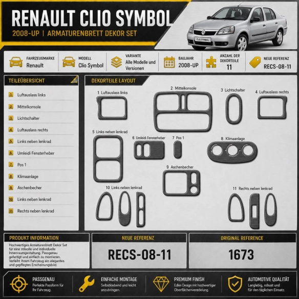 Renault Clio Symbol 2008-heute 3D Cockpit Dekor Interieurleisten Set 11-teilig