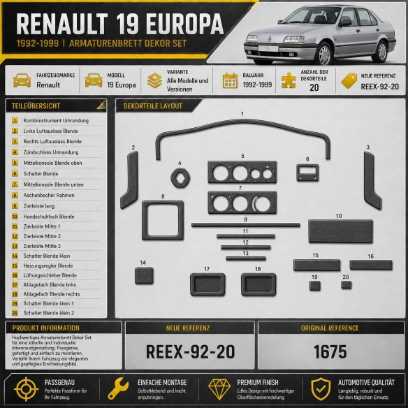 Renault 19 Europa 1992-1999 3D Cockpit Dekor Interieurleisten Set 20-teilig