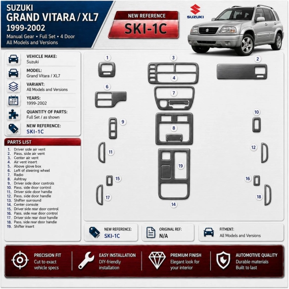 Suzuki Grand Vitara 1999-2002 3D Cockpit Dekor Interieurleisten Set Full Set / as shown in product diagram-teilig