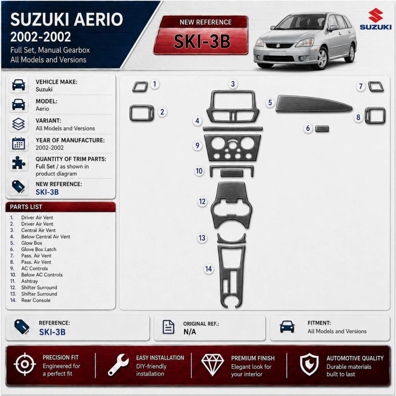 Suzuki Aerio 2002-2002 3D Cockpit Dekor Interieurleisten Set Full Set / as shown in product diagram-teilig