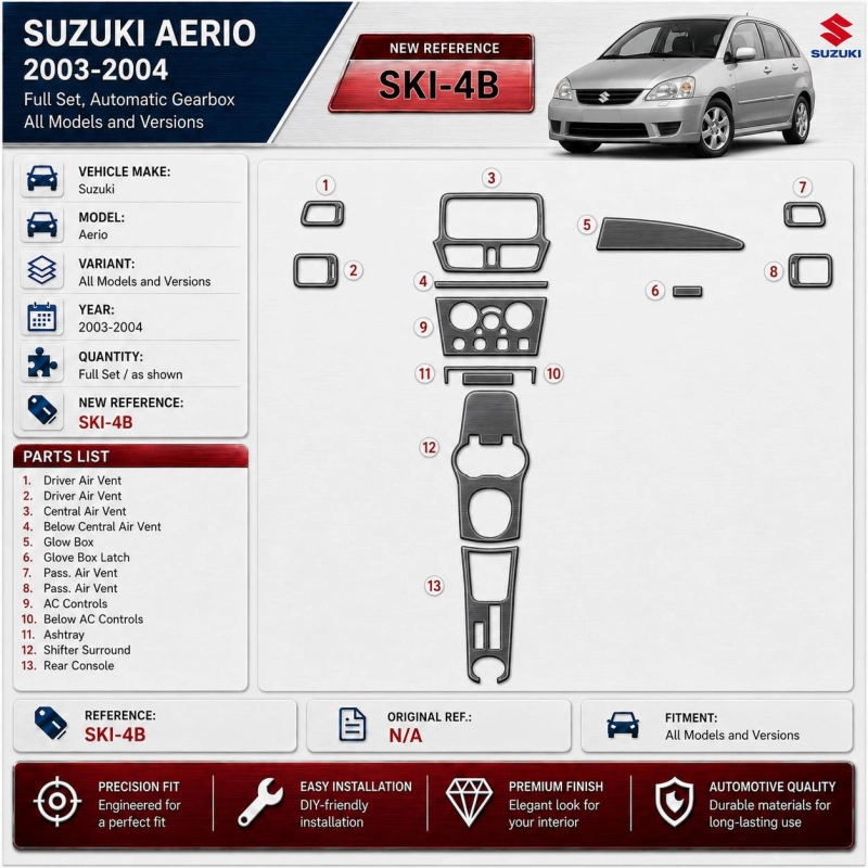 Suzuki Aerio 2003-2004 3D Cockpit Dekor Interieurleisten Set Full Set / as shown in product diagram-teilig
