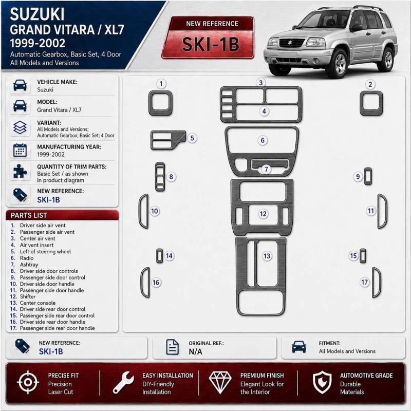 Suzuki Grand Vitara 1999-2002 3D Cockpit Dekor Interieurleisten Set Basic Set / as shown in product diagram-teilig
