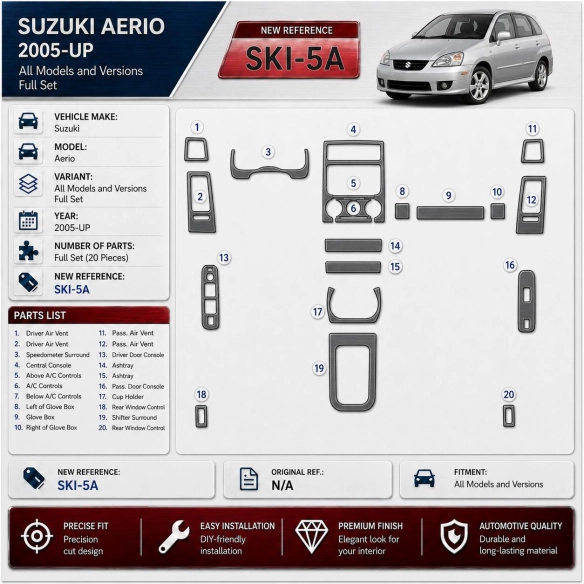 Suzuki Aerio 2005-heute 3D Cockpit Dekor Interieurleisten Set Full Set / as shown in product diagram-teilig