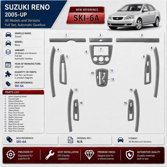 Suzuki Reno 2005-heute 3D Cockpit Dekor Interieurleisten Set Full Set / as shown in product diagram-teilig