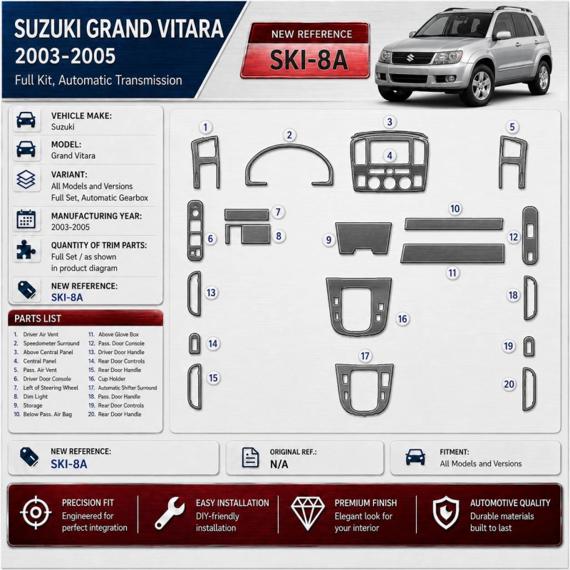 Suzuki Grand Vitara 2003-2005 3D Cockpit Dekor Interieurleisten Set Full Set / as shown in product diagram-teilig