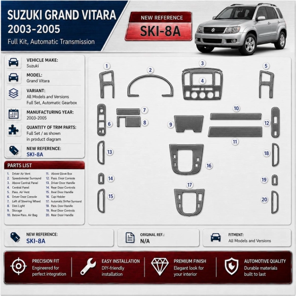 Suzuki Grand Vitara 2003-2005 3D Cockpit Dekor Interieurleisten Set Full Set / as shown in product diagram-teilig