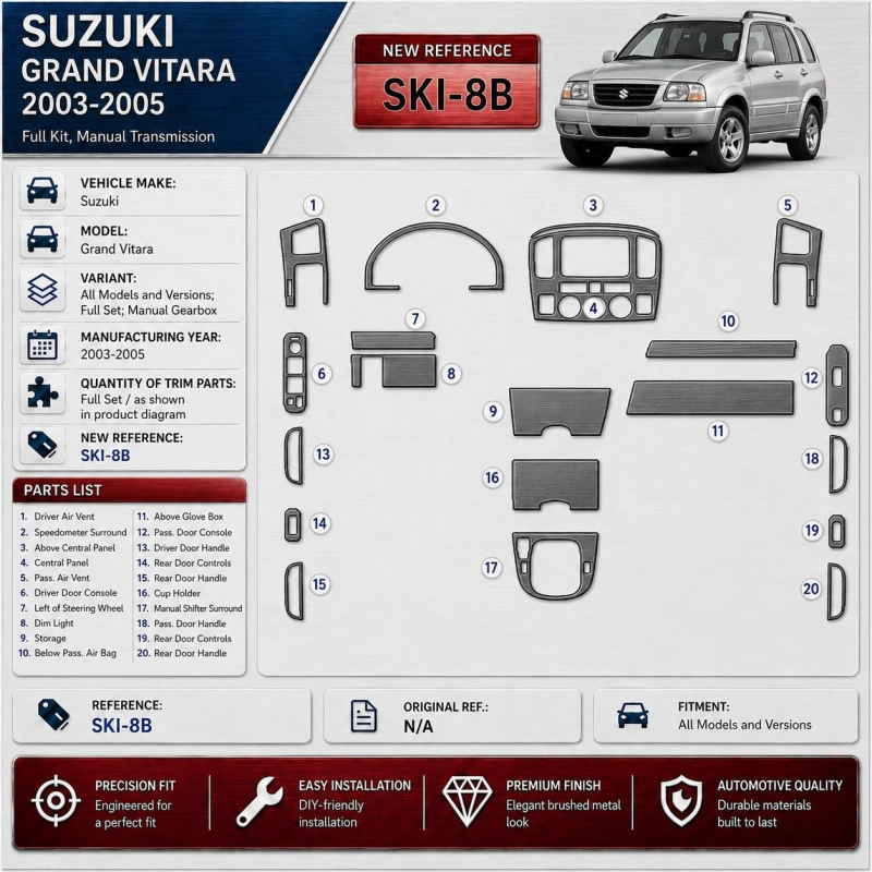Suzuki Grand Vitara 2003-2005 3D Cockpit Dekor Interieurleisten Set Full Set / as shown in product diagram-teilig