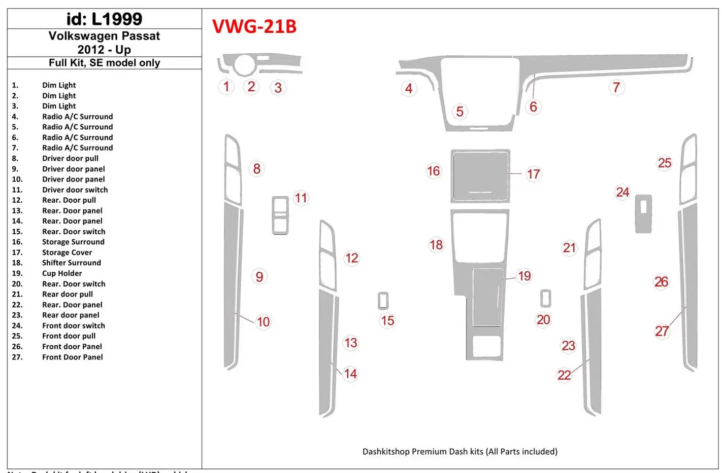 Volkswagen Passat B7 2012-UP SE Model BD innenausstattung armaturendekor cockpit dekor - 1- Cockpit Dekor Innenraum