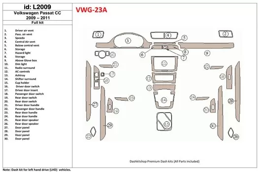 Volkswagen Passat CC 2009-2011 Voll Satz BD innenausstattung armaturendekor cockpit dekor - 1- Cockpit Dekor Innenraum Volkswagen Passat CC 2009-2011 Voll Satz BD innenausstattung armaturendekor cockpit dekor - 1- Cockpit Dekor Innenraum
