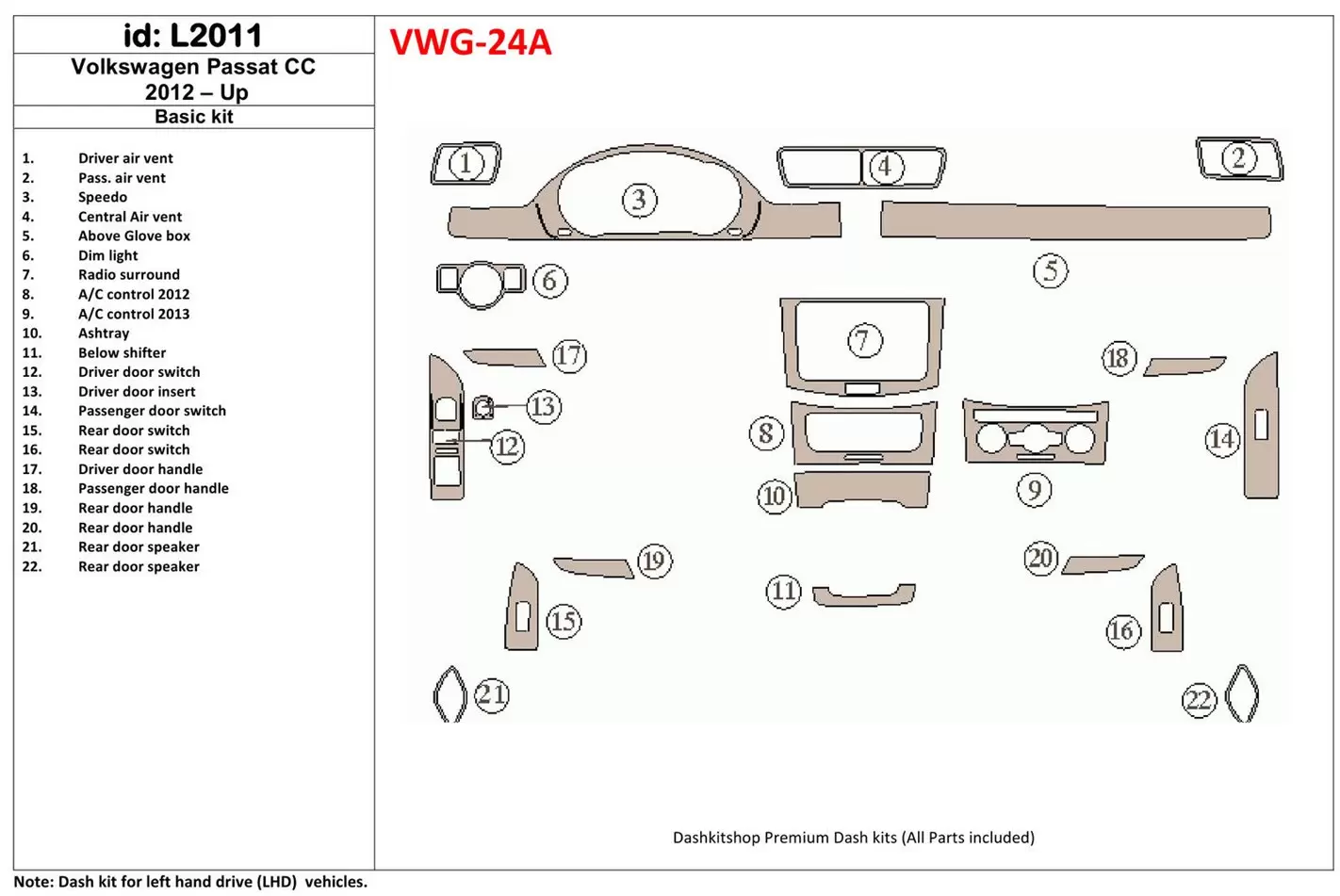 Volkswagen Passat CC 2012-UP Grundset BD innenausstattung armaturendekor cockpit dekor - 1- Cockpit Dekor Innenraum