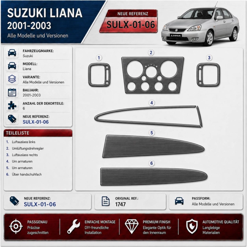 Suzuki Liana 2001-2003 3D Cockpit Dekor Interieurleisten Set 6-teilig