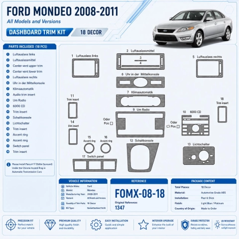 Ford Mondeo 2008-2011 3D Cockpit Dekor Interieurleisten Set 18-teilig