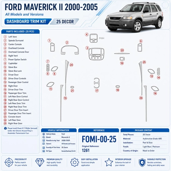 Ford Maverick II 2000-2005 3D Cockpit Dekor Interieurleisten Set 25-teilig