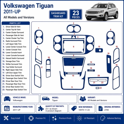 Volkswagen Tiguan 2011-heute 3D Cockpit Dekor Interieurleisten Set 23-teilig