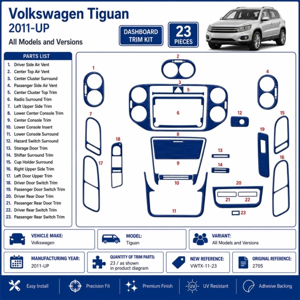 Volkswagen Tiguan 2011-heute 3D Cockpit Dekor Interieurleisten Set 23-teilig