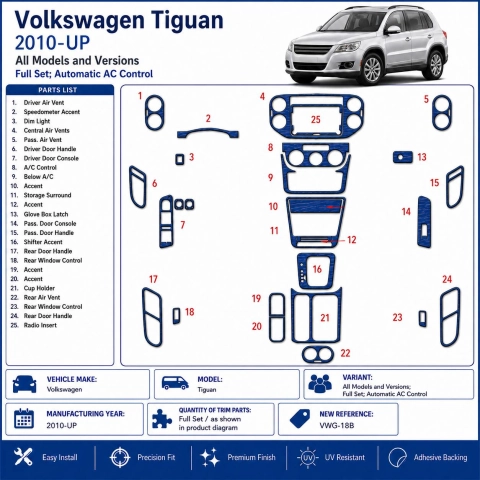 Volkswagen Tiguan 2010+ Komplettset, Automatic AC Control 3D Armaturenbrett-Dekor-Set 2