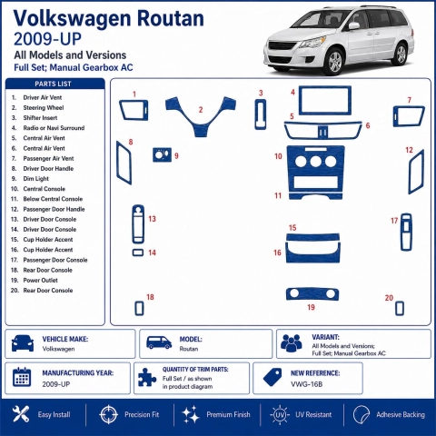 Volkswagen Routan 2009+ Komplettset, Schaltgetriebe AC 3D Armaturenbrett-Dekor-Set 2