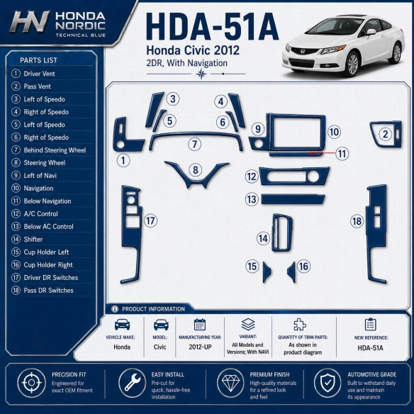 Honda Civic 2012-heute 3D Cockpit Dekor Interieurleisten Set As shown in product diagram-teilig