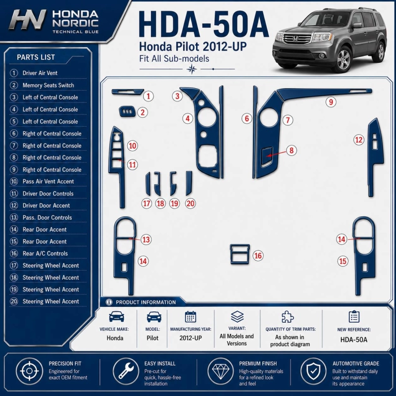 Honda Pilot 2012-heute 3D Cockpit Dekor Interieurleisten Set As shown in product diagram-teilig