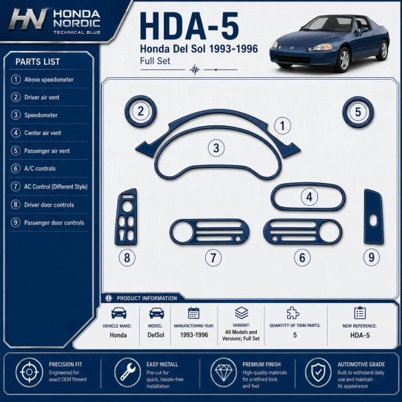 Honda DelSol 1993-1996 3D Cockpit Dekor Interieurleisten Set 5-teilig