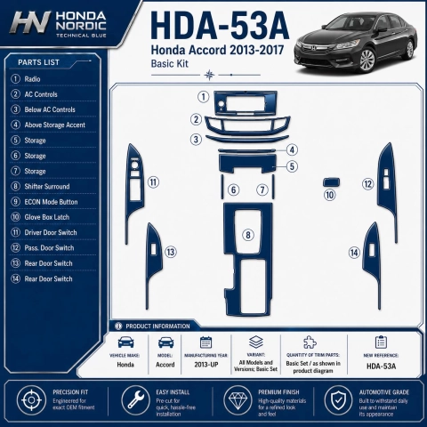 Honda Accord 2013-heute 3D Cockpit Dekor Interieurleisten Set Basic Set / as shown in product diagram-teilig