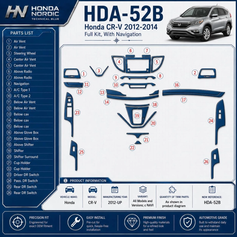 Honda CR-V 2012-heute 3D Cockpit Dekor Interieurleisten Set As shown in product diagram-teilig