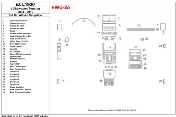 Volkswagen Touareg 2004-UP Voll Satz, Without NAVI BD innenausstattung armaturendekor cockpit dekor