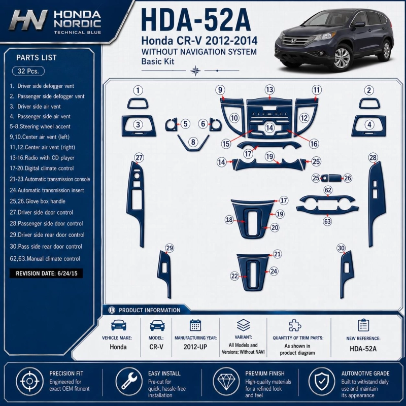 Honda CR-V 2012-heute 3D Cockpit Dekor Interieurleisten Set As shown in product diagram-teilig
