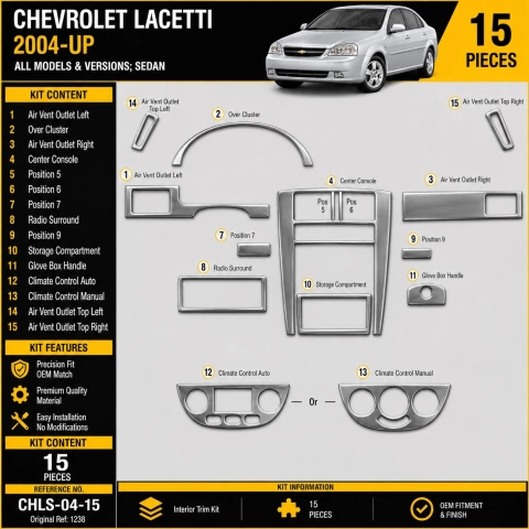 Chevrolet Lacetti 2004-heute 3D Cockpit Dekor Interieurleisten Set 15-teilig