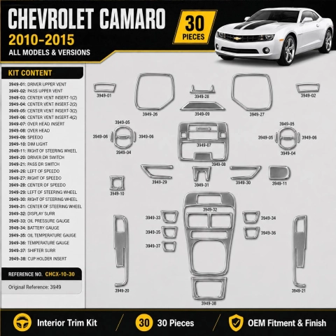 Chevrolet Camaro 2010-2015 3D Cockpit Dekor Interieurleisten Set 30-teilig