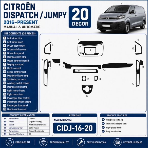 Citroën Dispatch (UK) / Jumpy (Europe) 2016–Present 3D Interieur Armaturenbrett Dekor Set 20-teilig