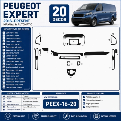 Peugeot Expert (Generation III) 2016–Present 3D Interieur Armaturenbrett Dekor Set 20-teilig
