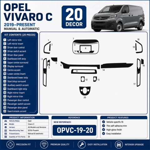 Opel Vivaro C 2019–Present 3D Interieur Armaturenbrett Dekor Set 20-teilig