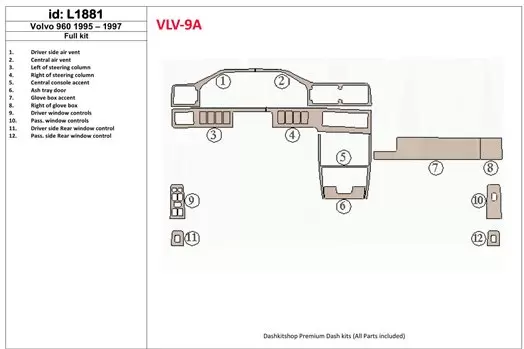 Volvo 960 1995-1997 Voll Satz BD innenausstattung armaturendekor cockpit dekor - 1- Cockpit Dekor Innenraum
