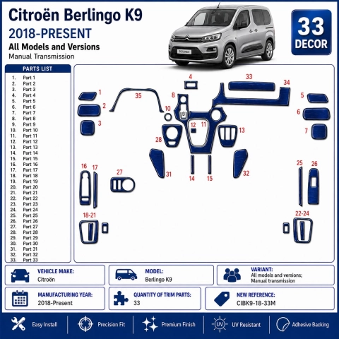 Citroën Berlingo K9 2018-Present 3D Armaturenbrett Dekor Set 33-teilig Schaltgetriebe