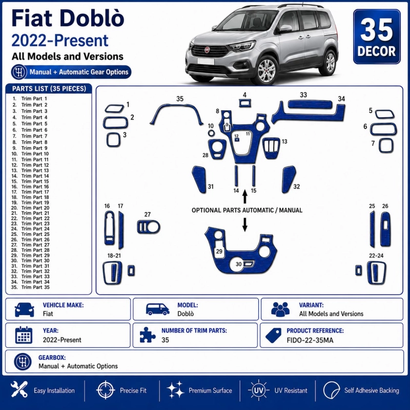 Toyota ProAce City Verso 2019/2020-Present 3D Armaturenbrett Dekor Set 35-teilig Schalt- + Automatikgetriebe Optionen