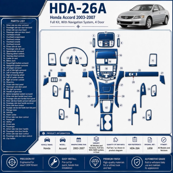 Honda Accord 2003-2007 3D Cockpit Dekor Interieurleisten Set Full Set / as shown in product diagram-teilig