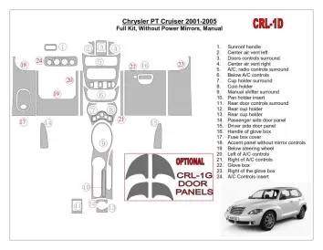 Chrysler PT Cruiser 2001-2005 Voll Satz, Without Power Mirrors, Manual Gearbox, 23 Parts set BD innenausstattung armaturendekor 